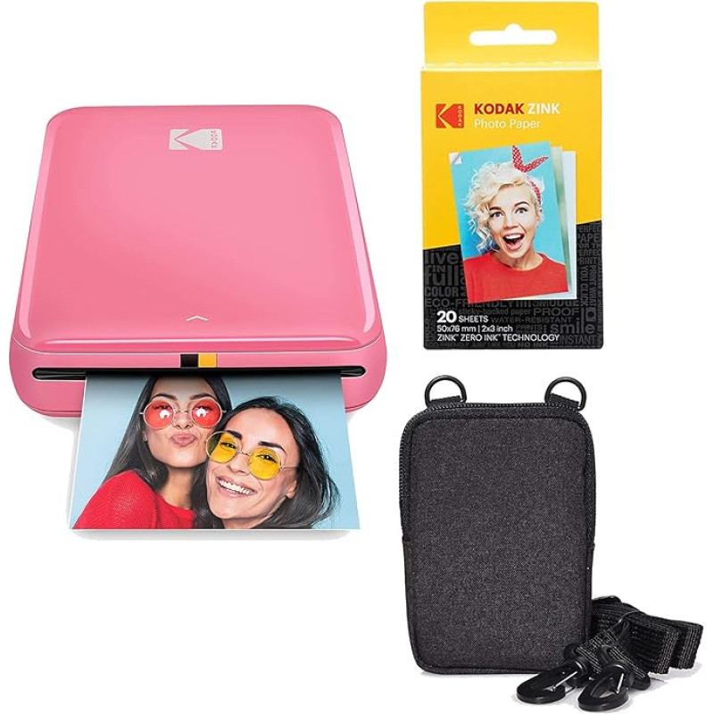 KODAK Step Printer Wireless Mobile Photo Printer with Zinc Technology (Pink) Travel Kit
