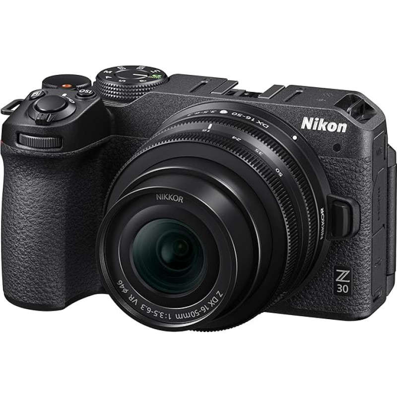 Nikon Z 30 Kit DX 16-50 mm 1:3.5-6.3 VR (20,9 MP, 11 fps, hibridinis AF su fokusavimo asistentu, ISO 100-51.200, 4K UHD vaizdo įrašas, kurio trukmė iki 125 minučių) Juoda