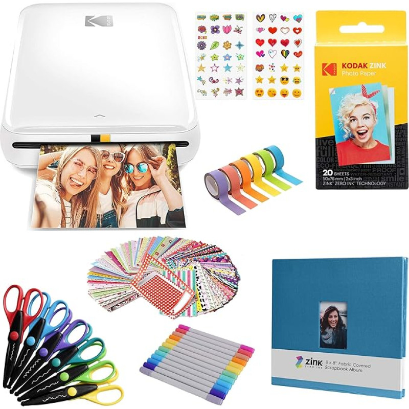 KODAK Step Instant Photo Printer with Bluetooth/NFC, Zinc Technology & Kodak App for iOS & Android (White) Scrapbook Kit
