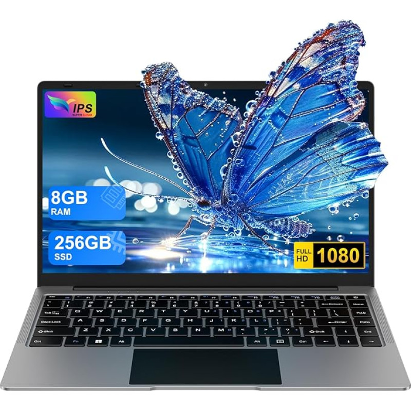 bvate Win 11 nešiojamasis 14 colių 8GB RAM 256GB SSD palaikymas 1TB SSD išplėtimas Tradicinis pilnaviduris metalinis 2.4G+5G WiFi Bluetooth 4.2 USB HDMI 1920x1081 FHD kompiuteris su belaide pele Pilka