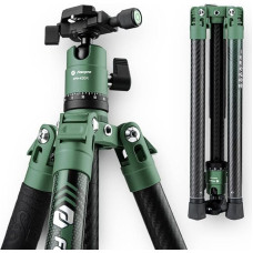 Fotopro Carbon Tripod 151 cm 360 laipsnių rutulinės galvutės greito atleidimo plokštelė Lengvas fotoaparato trikojis, skirtas kelionėms Trikojis sulankstytas tik 36 cm aukščio, maksimali apkrova iki 10 kg, žalias