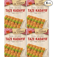 4 pakuotės x Pufai Šviežios tešlos siūlai Angel Hair Kataifi Kadayif Smulkinta fillo tešla Kadaifi siūlai Taze Kadayif Dubajus Šokoladas 400 g