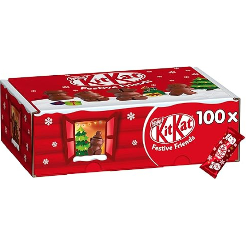 KITKAT Nestlé Kitkat Festive Friends Christmas Variety Pack, Mini Christmas Figures Made of Milk Chocolate, 100 Individually Wrapped Figures, Pack of 1 (1 x 820 g)