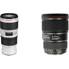 CANON objektyvas EF 70-200 mm f/4 L is USM II ir 9518B005AA priartinantis objektyvas EF 16-35 mm F4L is USM itin plataus kampo EOS (77 mm filtro sriegis, vaizdo stabilizatorius), juodas