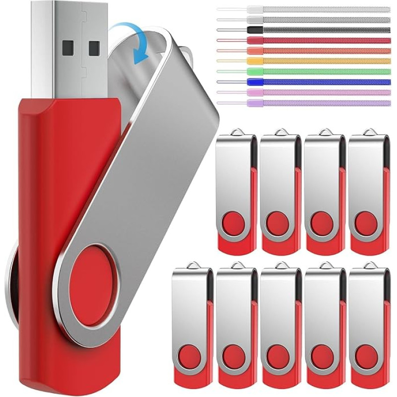 Pendrive USB Sticks 256 MB Memory Stick Foldable Flash Drive Small Capacity 256 MB Memory Stick Nice Red USB Flash Drive with Colourful Pack of 10 Wrist Ropes FEBNISCTE