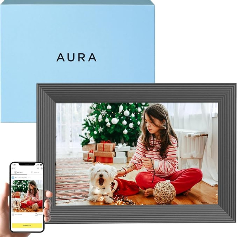 Aura Carver Smart Digital Photo Frame, 10.1 Inch HD WiFi Cloud Digital Photo Frame, Free Unlimited Storage, Send Photos from Anywhere - Gravel