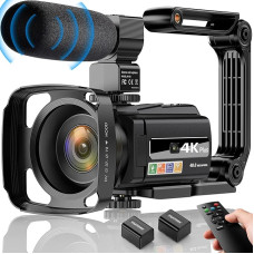 4K vaizdo kamera Vaizdo kamera UHD 48MP WiFi IR naktinio matymo Vlogging kamera, 16X DigitalZoom 3 colių 270° pasukamas jutiklinis ekranas YouTube kamera su mikrofonu, nuotolinio valdymo pultu, rankiniu stabilizatoriumi, objektyvo gaubtu