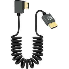RIIEYOCA 8K Mini HDMI to HMDI Short Coiled Cable, 90 Degree Right Angle 48Gbps High Speed HDMI2.1 Support HDR, 8K@60Hz, 4K@120Hz, Compatible with Camcorders, Monitors (Right)