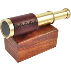 Antikvarinis oda aptrauktas žalvarinis 6 colių teleskopas su medine dėžute