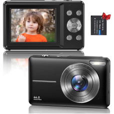 Skaitmeninis fotoaparatas Kompaktiškas fotoaparatas 44MP 1080P HD fotoaparatas 2,4 colių LCD ekranas 16X skaitmeninis priartinimas Įkraunamas skaitmeninis fotoaparatas vaikams, paaugliams, pradedantiesiems, berniukams, mergaitėms (juodas)