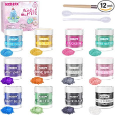 Edible Glitter Set - 12 Colours Glitter Powder for Drinks, Tasteless Food Colour Powder, Glitter Powder for Chocolate, Cake, Fondant, Drinks, Liquids, 3 g
