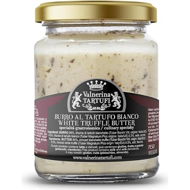 Valnerina Tartufi White Truffle Butter | White Truffle Butter | Gastronomic Specialty for Crostini, Bruschetta, Appetizers, First and Second Dishes | Tin 80 g