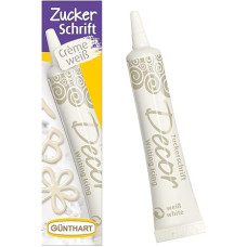 Günthart BackDecor 25 g baltos spalvos cukrinis užrašas, skirtas visiems baltos spalvos saldumynams, pagamintas iš cukraus, skirtas gražiems užrašams ir raštams, pakuotė po 1 (25 g)
