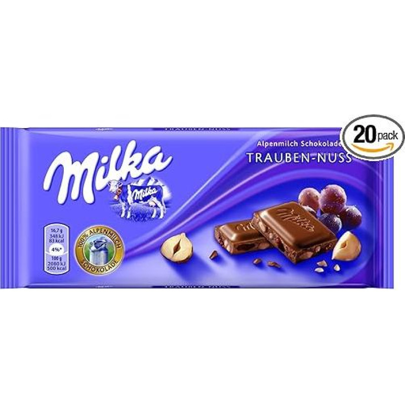 Milka Grapes Nuts Pack of 20 (20 x 100 g)