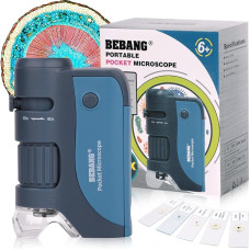 BEBANG Pocket Microscope for Kids, Handheld Mini Microscope with LED, 5 Prepared Slides, 60x 120x Portable Microscope for Kids Students Microbiological Observation Preschool Study