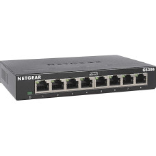 NETGEAR GS308-300PES 8 prievadų Gigabit komutatorius (konstrukcija be ventiliatoriaus, paprastas 