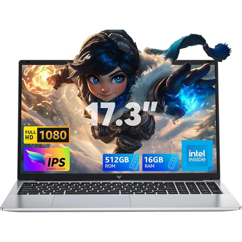 ACEMAGIC 17.3 Inch Laptop, 16GB DDR4 512GB SSD Notebook, N-97 Processor up to 3.6GHz Laptop Computer, WiFi, BT5.0, 3 x USB 3.2, 180° Opening and Closing