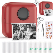 HuiJuKeJi Mini Printer, Pocket Printer, Mini Photo Printer for Smartphone, Sticker Printer, Thermal Photo Printer for Journal, Travel Logo, Notes, Journal, List, Memo (Red)