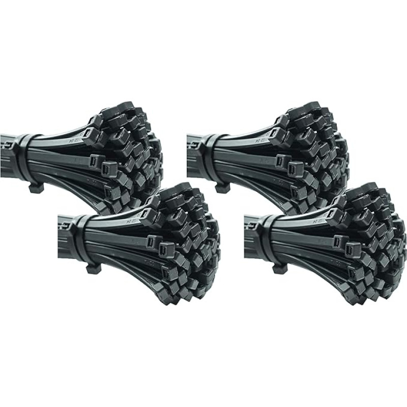 ERKO Pack of 100 Professional Cable Ties 250 x 4.8 mm UV-Resistant Holder for Cable Ties in Black, Temperature Resistant, Chemical Resistance (Pack of 4)