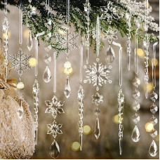 18 vienetų Kalėdų eglutės dekoracijos Kristalo ornamentai - kabantys akrilo Kalėdų sniego snaigės Icicle Drop Crystal ornamentai Kalėdų eglutei Žiemos Naujųjų metų vakarėlių reikmenys