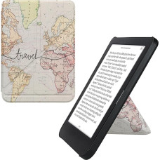 kwmobile Protective Case Compatible with Kobo Clara BW/Clara Colour/Tolino Shine (5) / Shine Colour - Faux Leather Case - eReader Cover Case - Travel Lettering Black Multicoloured