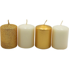 Dekohelden24 Advento žvakės, stulpinės žvakės, advento vainiko žvakės, stalo žvakės, blokinės žvakės, aukso ir baltos spalvos stalo žvakės, 4 vnt., D/W/H 5 x 5 x 7 cm