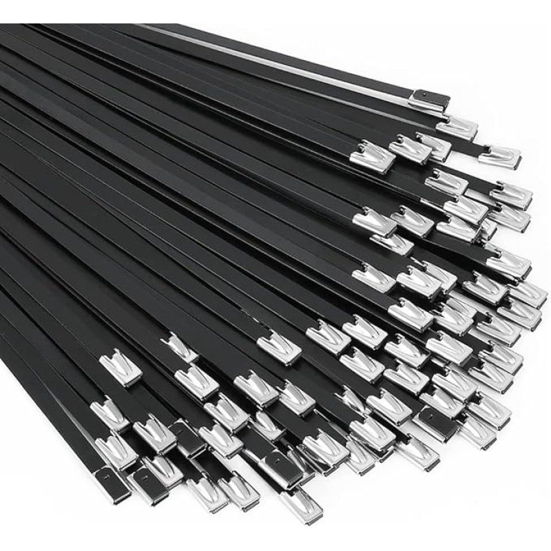 Koeydxst Kabelbinder aus Metall, 304 Edelstahl, schwarz, für Maschinen, Fahrzeuge, Bauernhöfe, Kabel, 100 Stück
