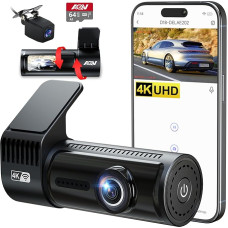 AQV Dash Cam Car Front and Rear 4K with WiFi Car Camera with 64GB SD Card, Loop Recording, G-Sensor, App Control, Super Night Vision, 170° + 140° Wide Angle, Safer Super Capacitor, Parking Monitoring