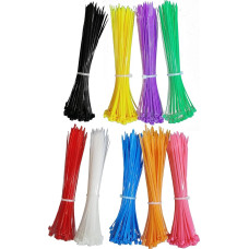 Spalvoti kabeliniai kaklaraiščiai, įvairiaspalviai nailono kabeliniai kaklaraiščiai, 150 mm x 2,5 mm, 9 spalvos, iš viso 450 vnt., po 50 vnt. oranžinės, rožinės, geltonos, juodos, mėlynos, raudonos, violetinės, žalios ir baltos spalvos