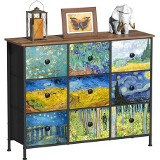 VEDECASA Chest of Drawers Van Gogh Cabinet Storage Cabinet 9 Drawers Fabric with Handles for Cabinet Living Room Children's Room Metal Frame Wooden Top Fabric Chest of Drawers