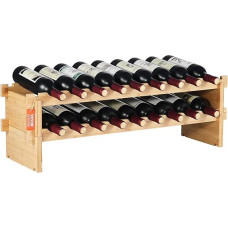 VEVOR Wine Rack Stackable 18 Bottles, Sturdy Bottle Rack, 2-Tier Storage Rack Made of Solid Bamboo Wood, Freestanding Wine Rack, Wobble Free Shelves for Kitchen, Bar and Cellar (Natural Color)