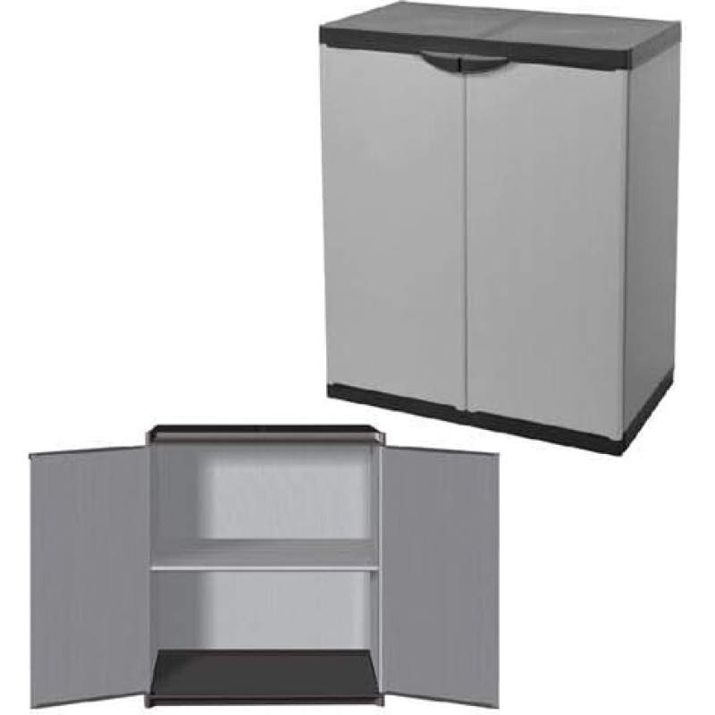 Vidaus lauko žema spintelė su lentynomis ir 2 durelėmis su rankenomis, 68 x 39,5 x 85 cm