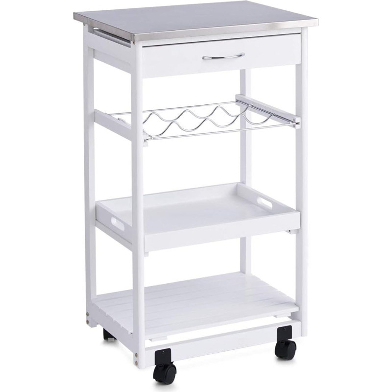 Zeller 13772 Virtuvės vežimėlis su nerūdijančio plieno stalviršiu / 47 x 37 x 82 balta