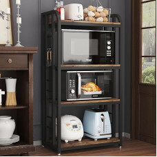lovemanxi Kitchen Shelf 4 Tier Freestanding Microwave Oven Stand Storage Rack Island Cafe Bar for Living Room Home Office (Brown)