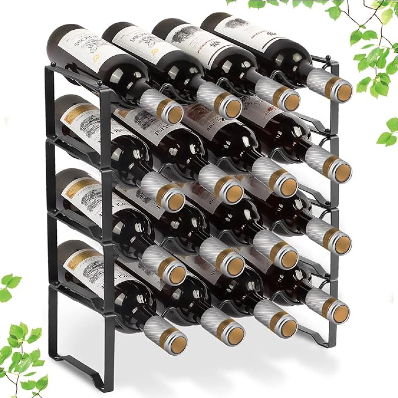 Mutool 4 Tier Stackable Wine Racks 8-16 Bottles Wine Rack Freestanding Metal Wine Organizer Countertop Liquor Storage Rack Black (4 Tier)