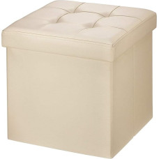 BRIAN & DANY Folding Storage Ottoman, Faux Leather Cube Foot Rest Stool, Storage Chest with Highly Elastic Sponge Filling, Beige, 38 x 38 x 38 cm