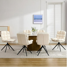 LONXIU Valgomojo kėdės, 6 kėdžių komplektas, pasukamos valgomojo kėdės su nuimama pagalvėle, modernaus stiliaus minkštos kėdės valgomajam, svetainei, kabinetui, baltos spalvos