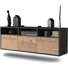 Dekati Lowboard Kansas City Hanging (136 x 47 x 35 cm) Body Anthracite Matt - Front Wood Design Pine - Push to Open