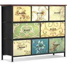 Komoda - Komoda Schlafzimmer mit 8 Schubladen - breiter Aufbewahrungs-Organizer für Schlafzimmer, Wohnzimmer, Kinderzimmer, Schrank, Stoffkommode mit Holzplatte, Blumendruck