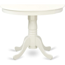 East West Furniture Antikes 3-teiliges modernes Esszimmer-Set enthält einen runden Küchentisch mit Sockel und 2 Kunstleder-Polsterstühlen, 91,4 x 91,4 cm, Leinenweiß