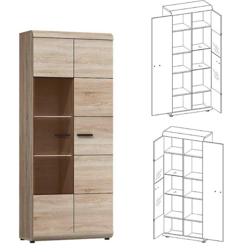 Baldai24 LINK Vitrina, stovinti vitrina, svetainės spinta, vitrina su 2 durimis (su 2 LED apšvietimu)