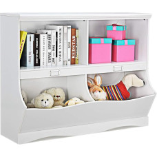 KOMFOTTEU Vaikų knygų spinta, didelė, žaislų lentyna, vaikų kambario lentyna, pagaminta iš medžio, žaislų spinta su 4 laikymo skyriais, vaikų lentyna, organizatorius vaikų kambariui, žaidimų kambariui, 105,5 x 39,5 x