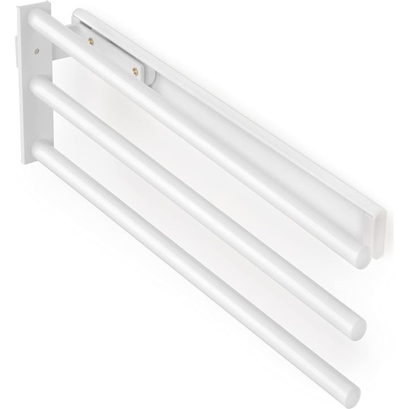 Emuca - Extendable 3 Arm Towel Rail Kitchen or Bathroom 440mm Aluminium White