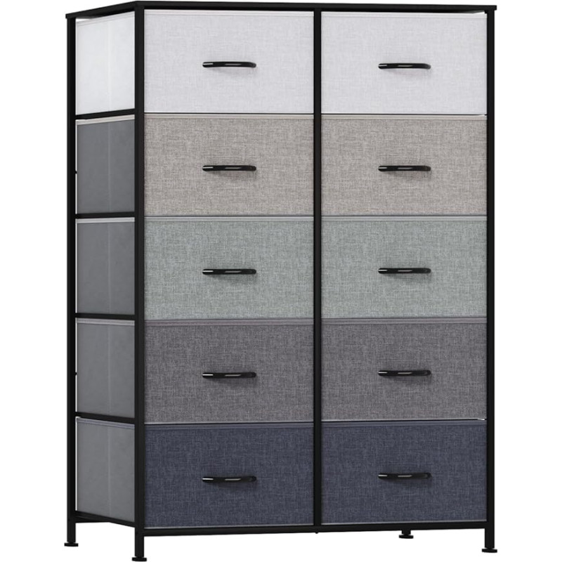 LLappuil Chest of Drawers 10 Drawers High Storage Bedroom Hallway Entrance Closet Wide Chest of Drawers with Large Fabric Baskets Storage Chest with Steel Frame