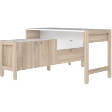 FORTE HOYVIK rašomasis stalas su 3 durelėmis ir 1 stalčiumi, medžio kompozitas, Sonoma ąžuolas / balta, 170,6 x 77,4 x 138,2 cm