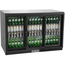 METRO Professional GBC3103 Stiklinių durų šaldytuvas, cinkuota skarda / aliuminis / stiklas, 3 durys, 9 reguliuojamos lentynos, automatinis atitirpinimas, 308 l, su užraktu, LED apšvietimas, juodas