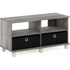 Furinno 11156GYW/BK Entertainment Center W/2 Bin Drawers, French Oak Grey