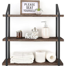 Mkono Floating Wall Shelf 3 Tier 27.6 Inch Rustic Wood Hanging Bookcase Bathroom Mounted Shelf Storage Display Shelves for Living Room Bedroom Kitchen Office