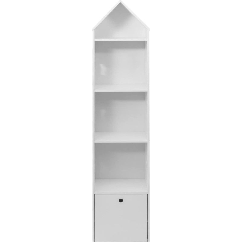 Rebecca Mobili RE6731 Children's Bookcase, Toy Shelf, MDF White Wood, 1 Drawer, 4 Compartments for Organising Games, Books and Children's Books, Dimensions H x L x W: 154 x 35 x 30 cm