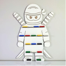 Craft Maestro White Ninja Boy Storage Shelf for Mini Figures, Children's Display Shelves, Children's Room, Wooden Wall Shelf for 17 Figures